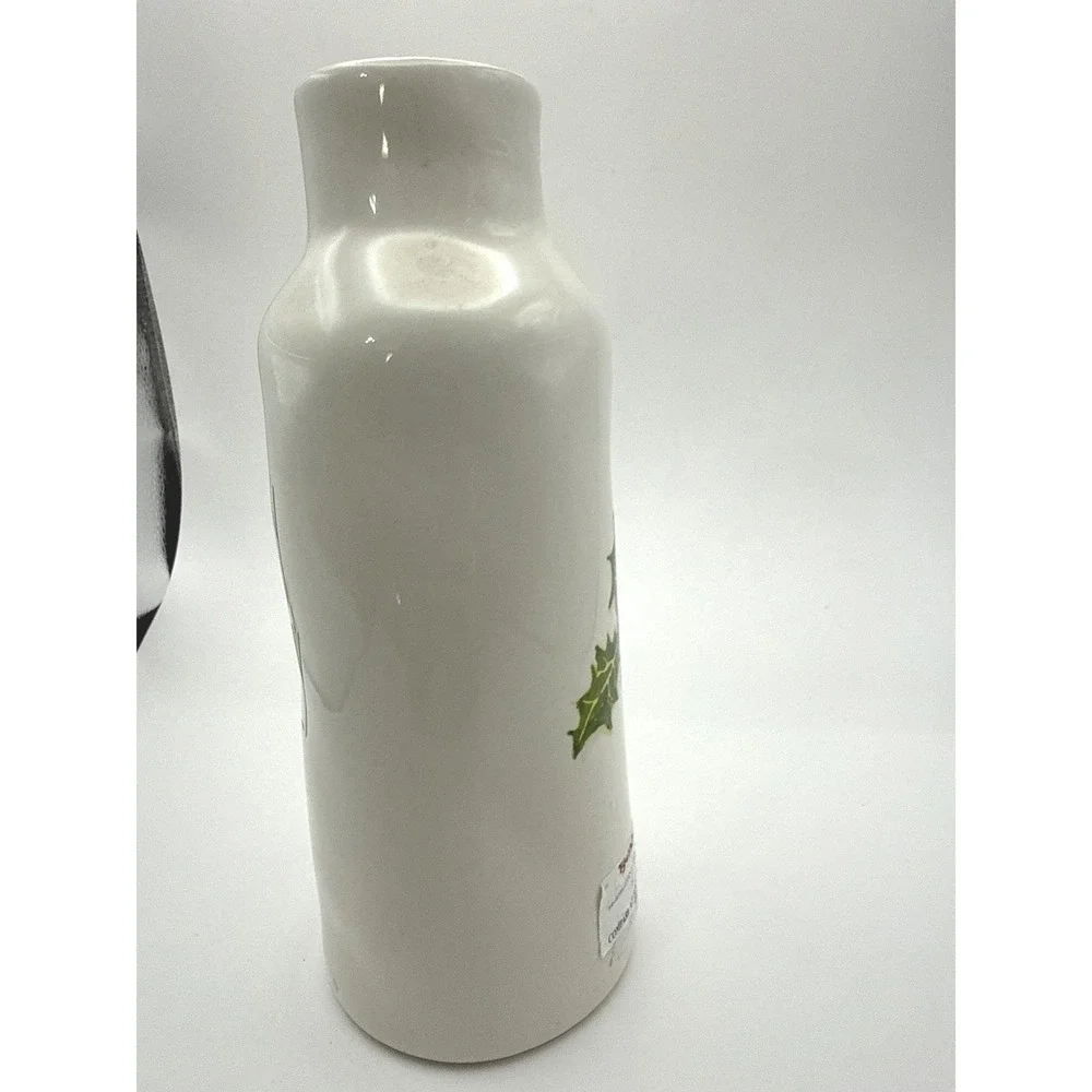 Rae Dunn Holly Jolly Ceramic Bottle Vase Christmas Holiday Decor Magenta Green